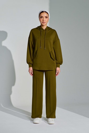 Ae-ri Pullover Hoodie Set In Olive Green