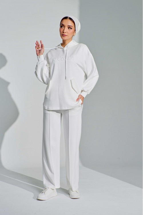 Ae-ri Pullover Hoodie Set In Off White