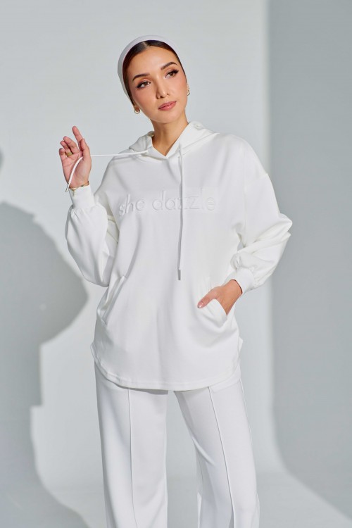 Ae-ri Pullover Hoodie Set In Off White