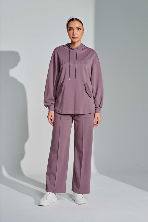 Ae-ri Pullover Hoodie Set In Faded Purple