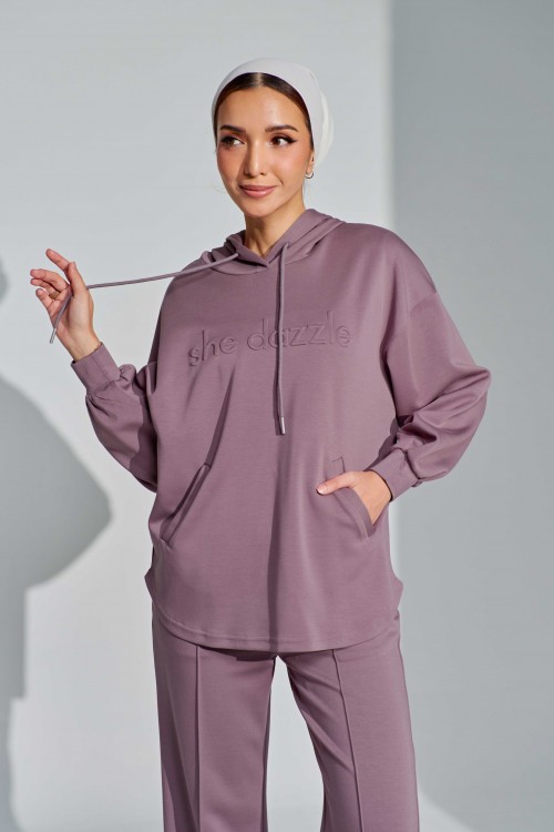 Ae-ri Pullover Hoodie Set In Faded Purple