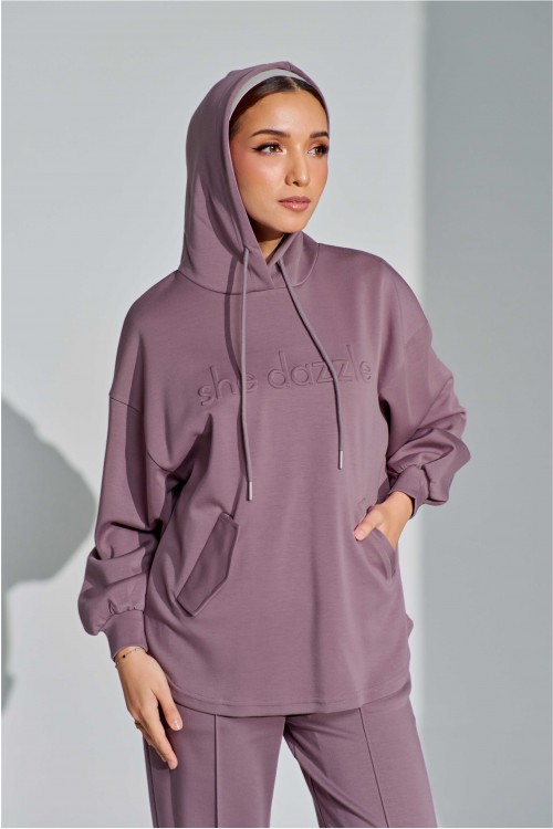 Ae-ri Pullover Hoodie Set In Faded Purple