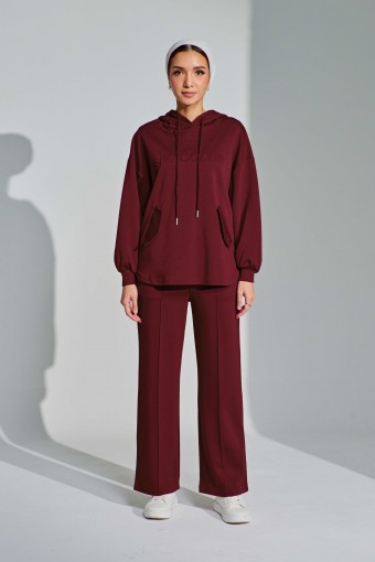 Ae-ri Pullover Hoodie Set In Deep Maroon