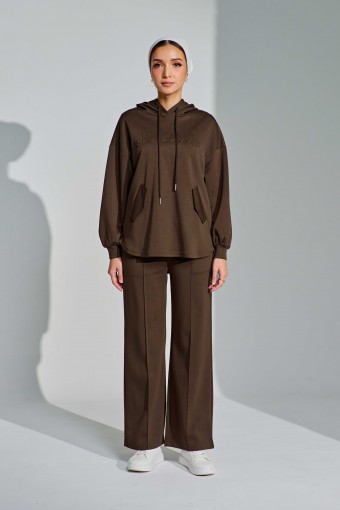Ae-ri Pullover Hoodie Set In Coffee Brown