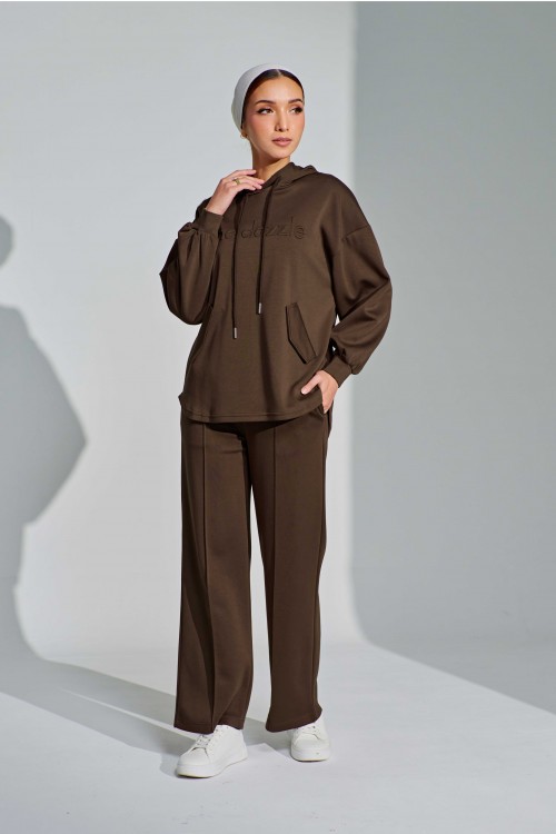 Ae-ri Pullover Hoodie Set In Coffee Brown