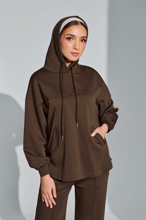 Ae-ri Pullover Hoodie Set In Coffee Brown