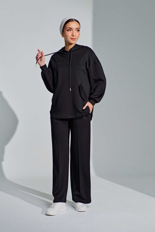 Ae-ri Pullover Hoodie Set In Black