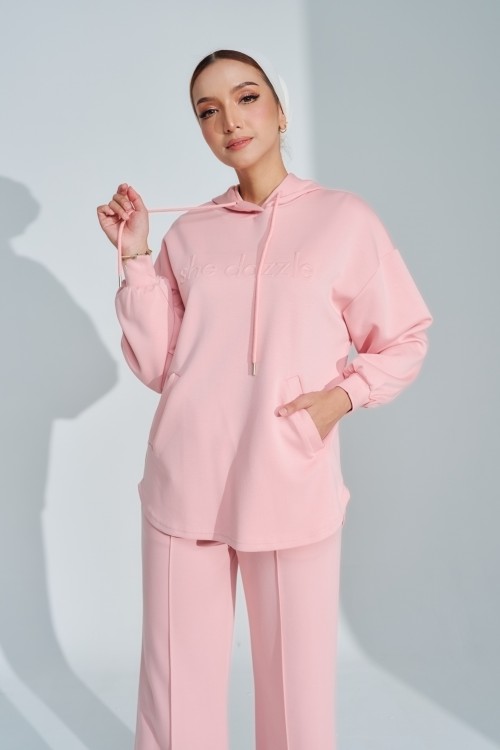 Ae-ri Pullover Hoodie Set In Baby Pink