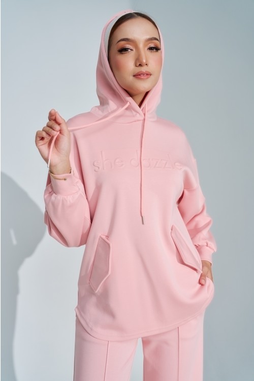 Ae-ri Pullover Hoodie Set In Baby Pink