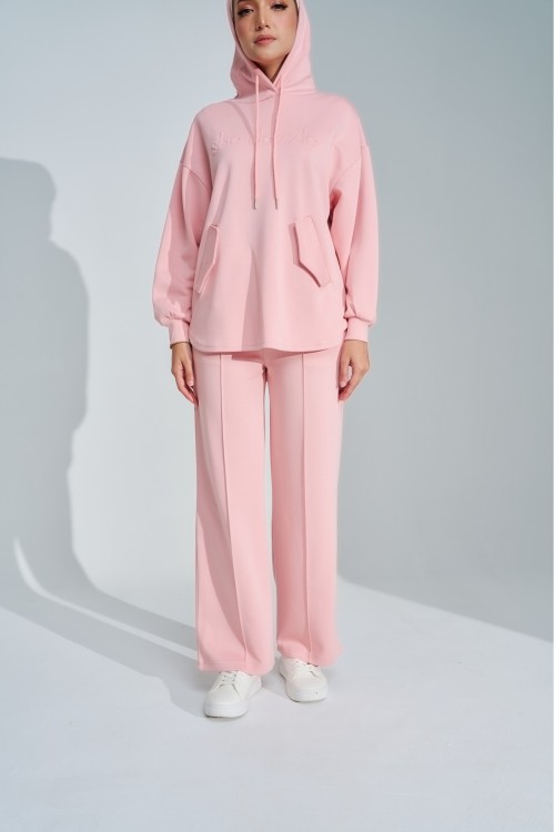 Ae-ri Pullover Hoodie Set In Baby Pink
