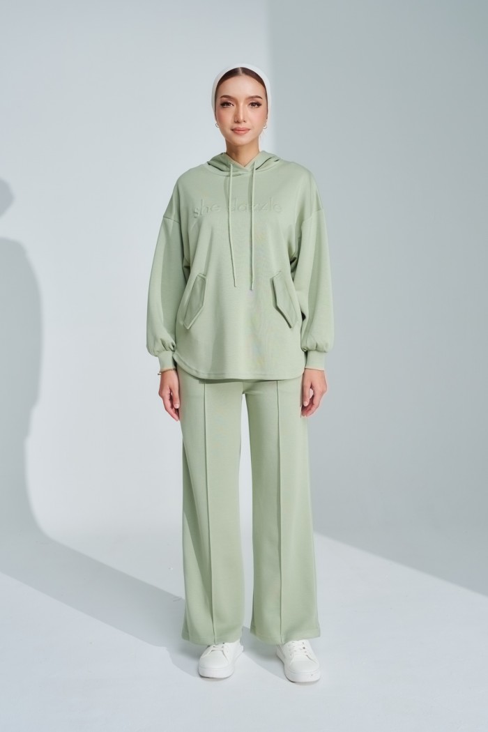 Ae-ri Pullover Hoodie Set In Sage Green