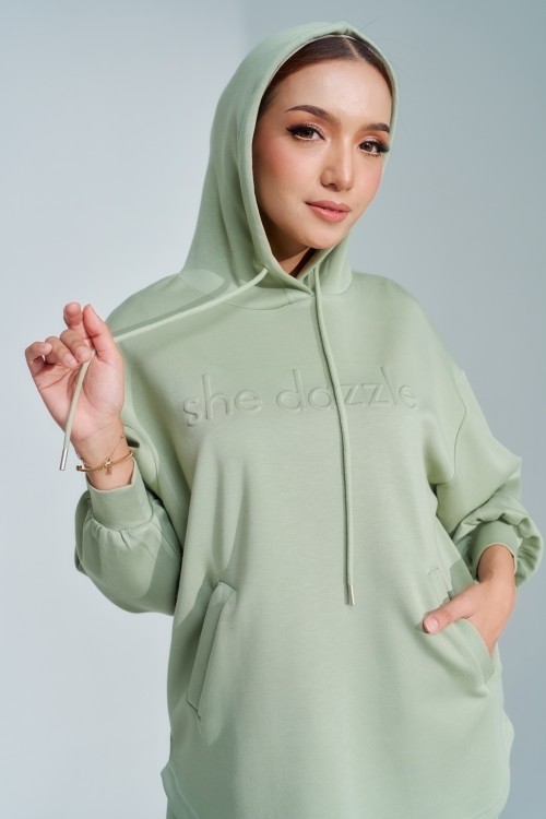Ae-ri Pullover Hoodie Set In Sage Green