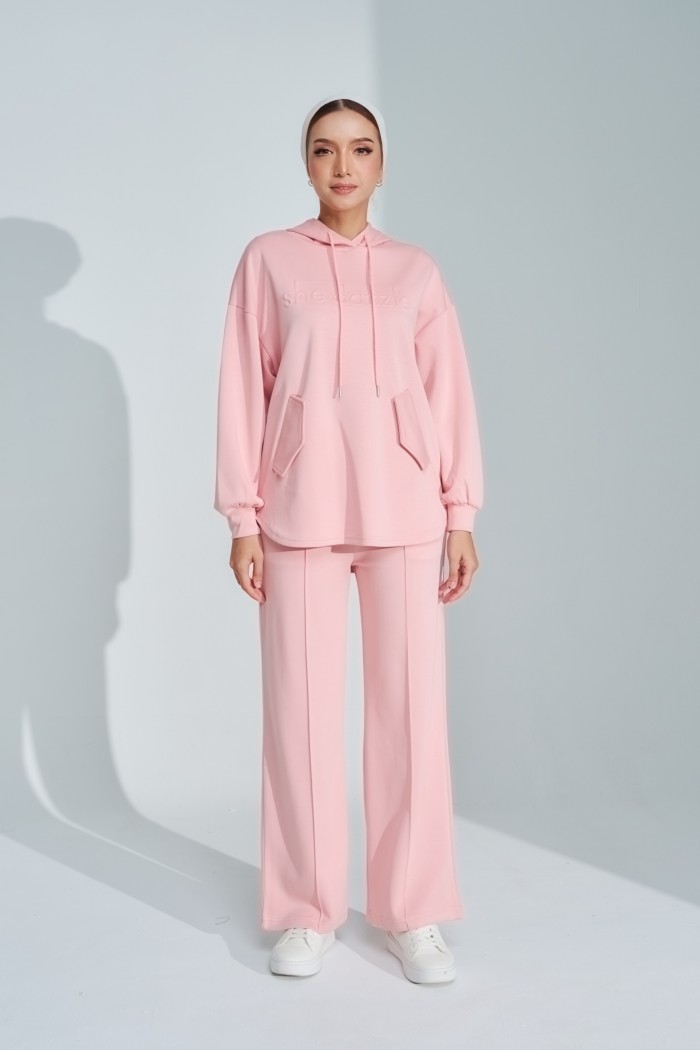 Ae-ri Pullover Hoodie Set In Baby Pink