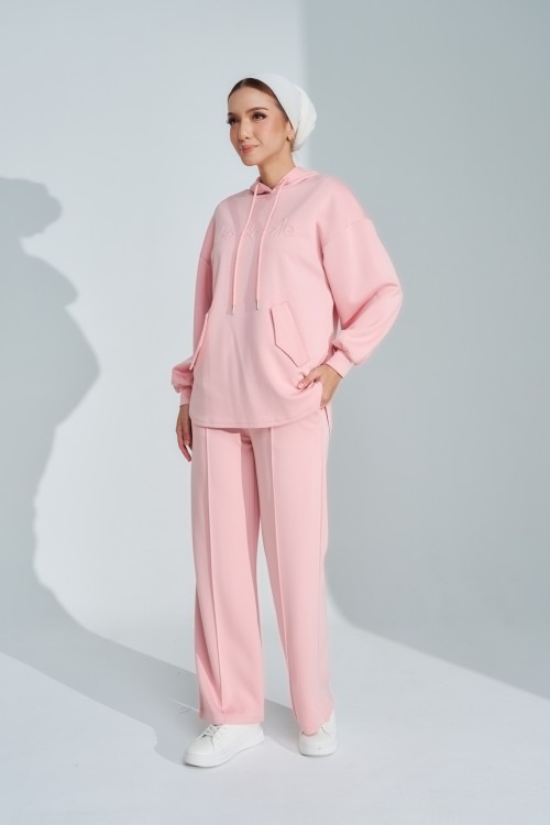 Ae-ri Pullover Hoodie Set In Baby Pink