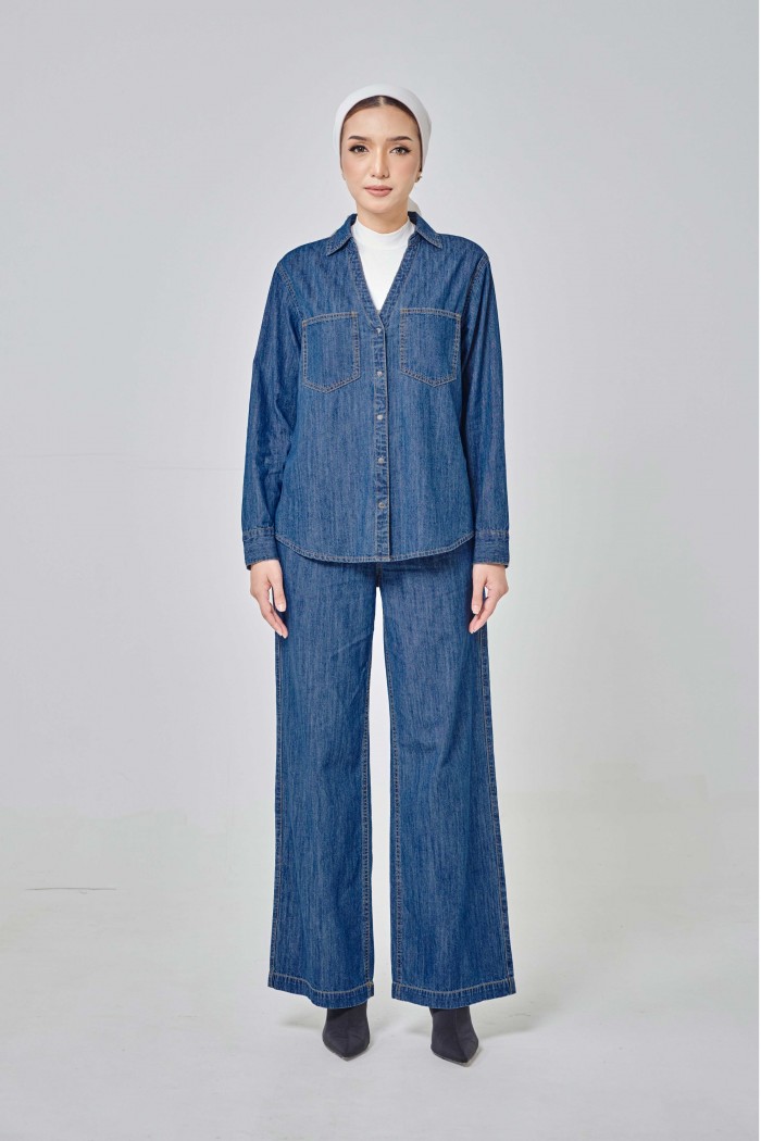 Hailey Denim Set In Medium Blue
