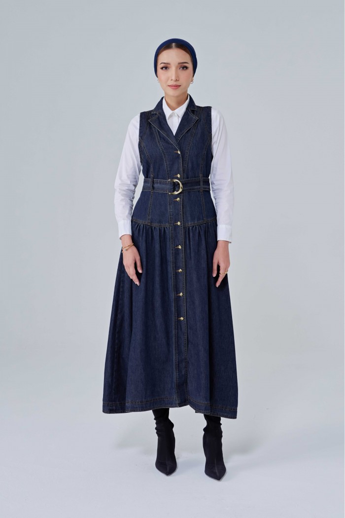 Roxanne Sleeveless Dress In Dark Blue