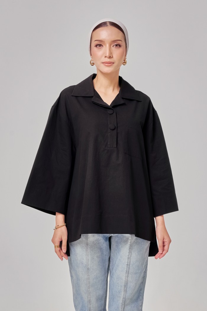 Caline Oversized Top In Black