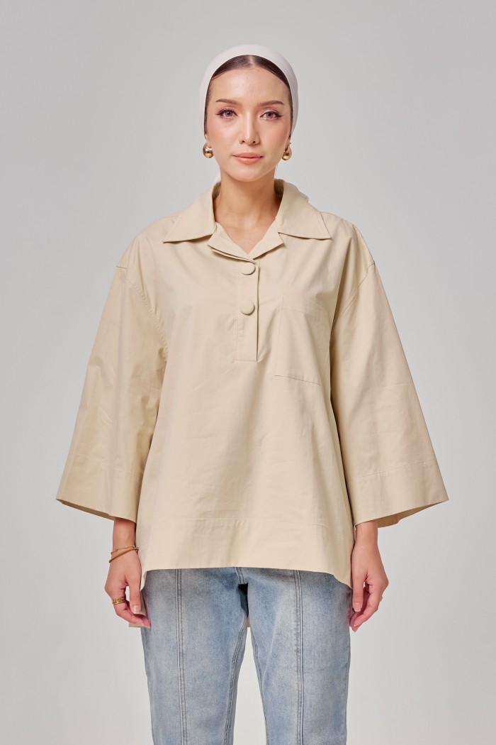 Caline Oversized Top In Champagne