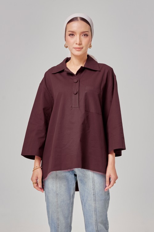 Caline Oversized Top In Deep Wine