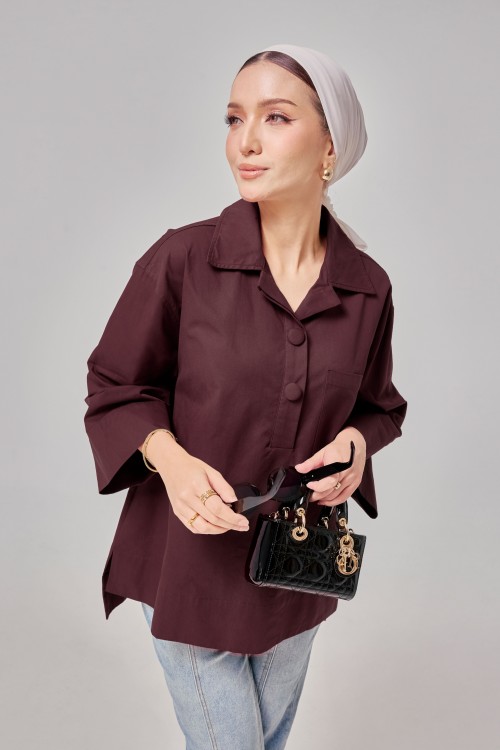 Caline Oversized Top In Deep Wine