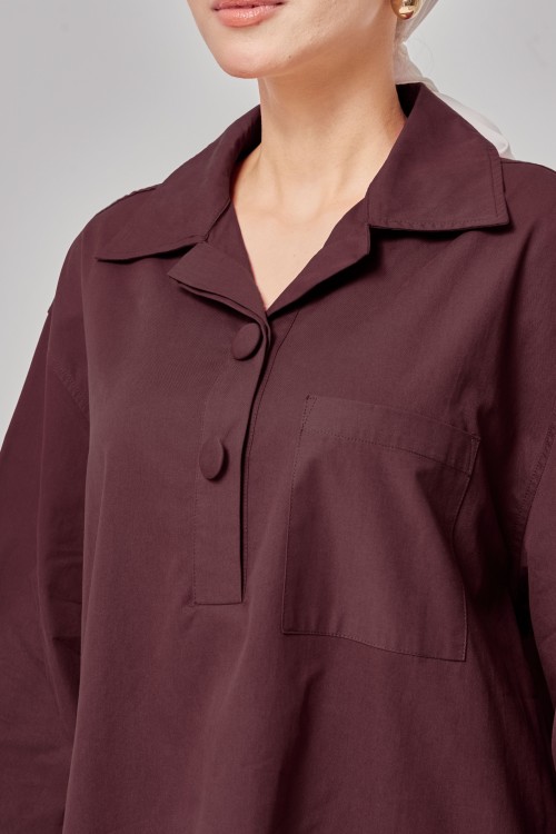 Caline Oversized Top In Deep Wine