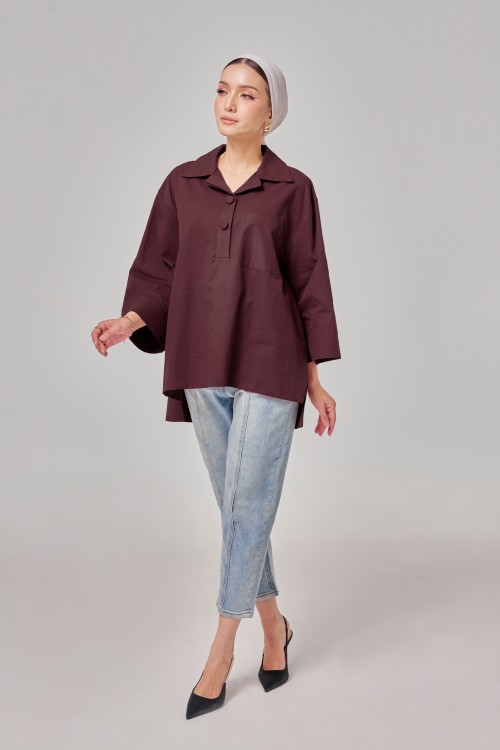Caline Oversized Top In Deep Wine