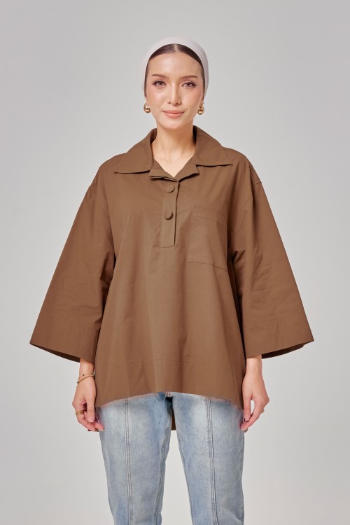 Caline Oversized Top In Sepia Brown