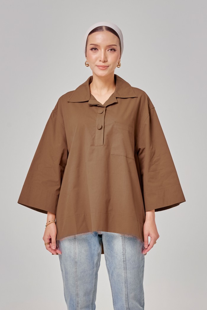 Caline Oversized Top In Sepia Brown