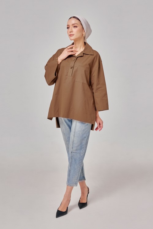 Caline Oversized Top In Sepia Brown