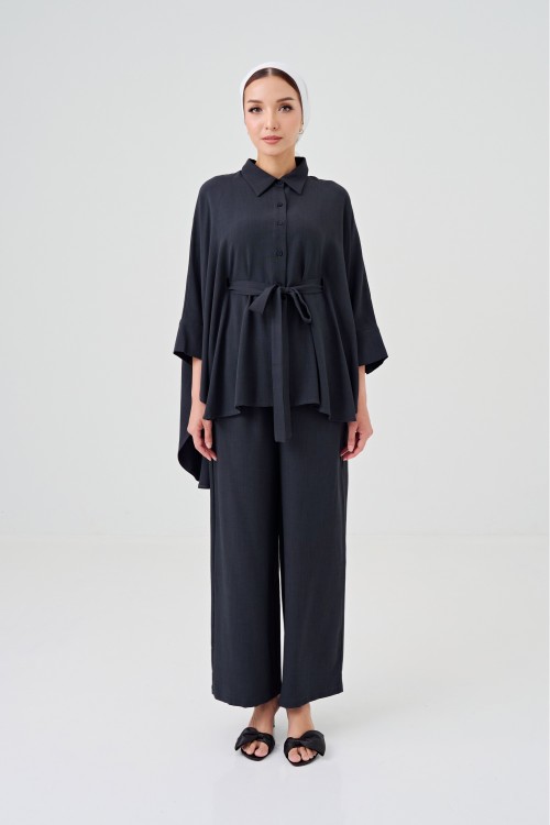 Lea Caftan Set In Charcoal Grey