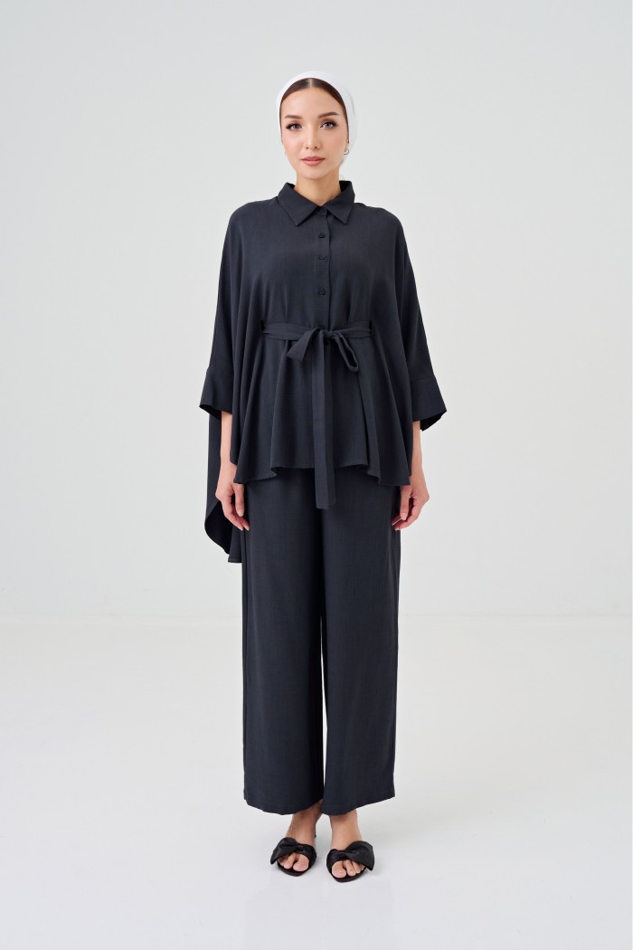 Lea Caftan Set In Charcoal Grey