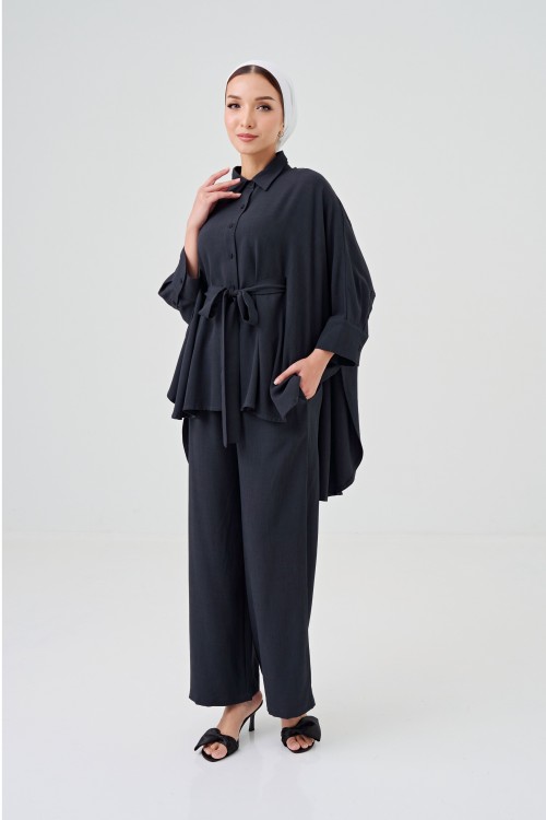 Lea Caftan Set In Charcoal Grey