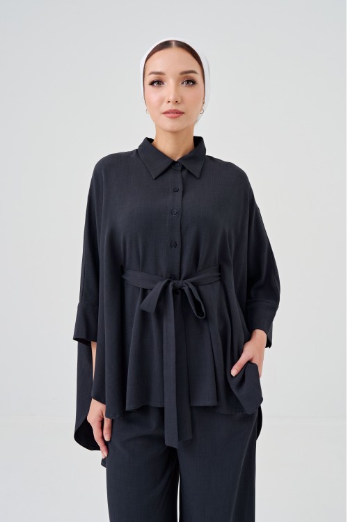 Lea Caftan Set In Charcoal Grey