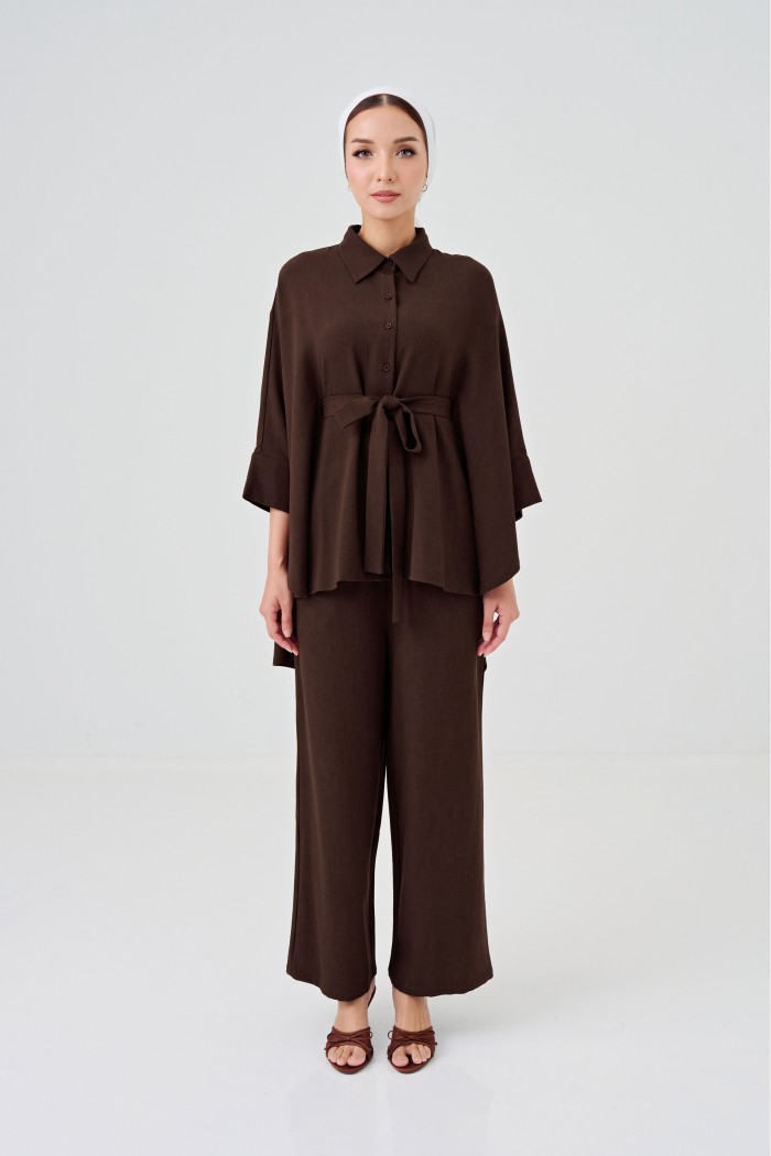 Lea Caftan Set In Dark Brown