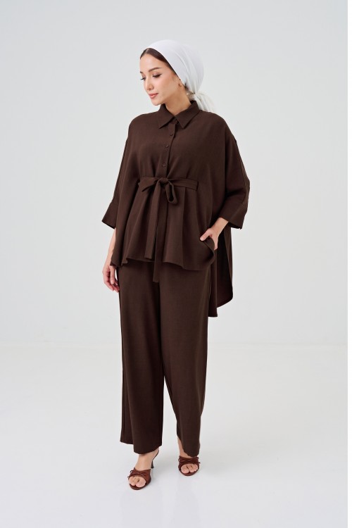 Lea Caftan Set In Dark Brown