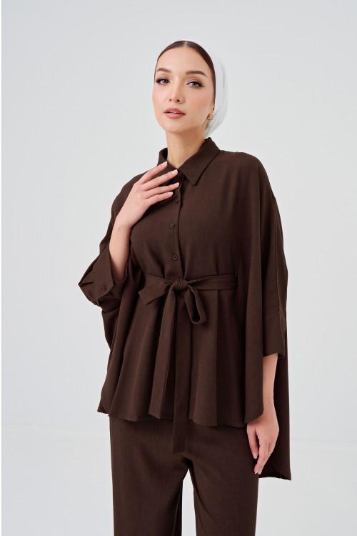 Lea Caftan Set In Dark Brown