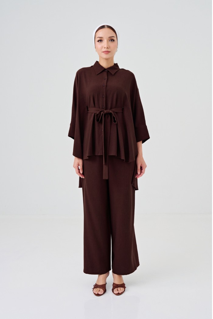 Lea Caftan Set In Deep Mahogany