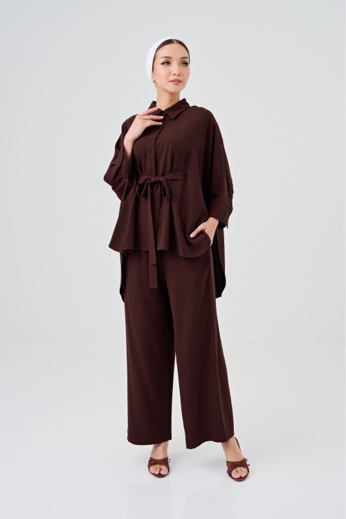 Lea Caftan Set In Deep Mahogany