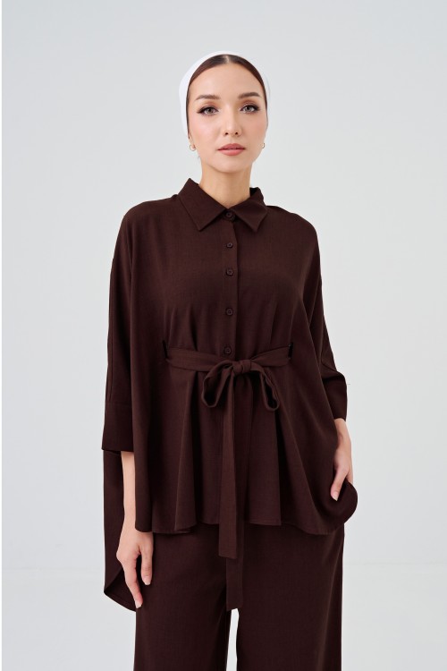 Lea Caftan Set In Deep Mahogany