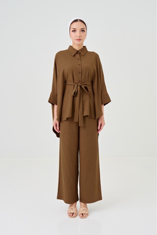 Lea Caftan Set In Tan Brown