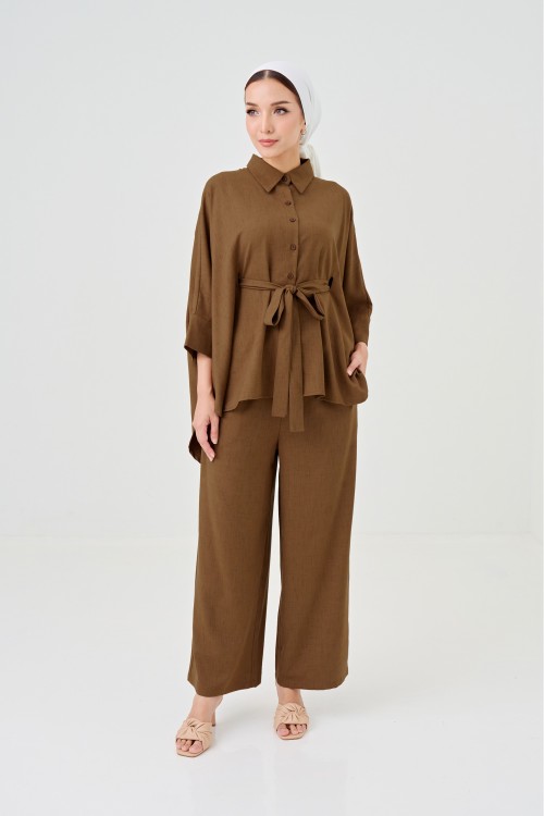Lea Caftan Set In Tan Brown