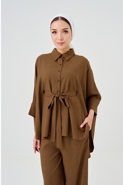 Lea Caftan Set In Tan Brown