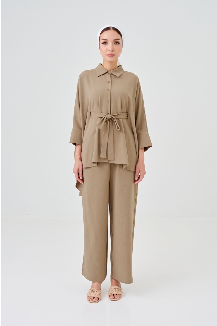 Lea Caftan Set In Wheat Brown