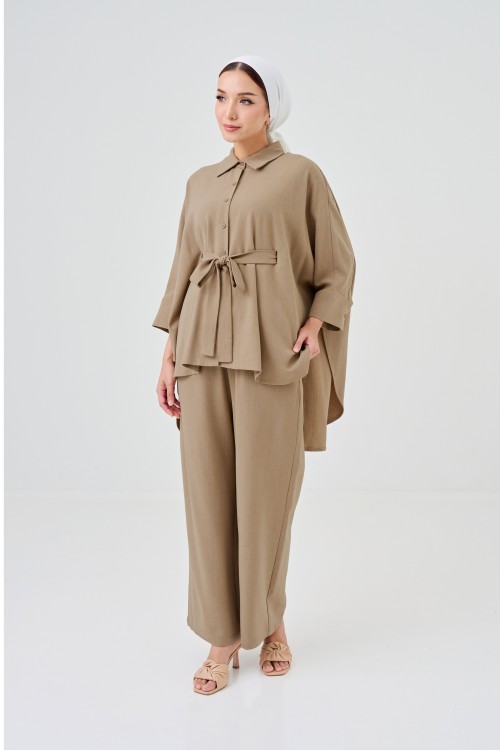 Lea Caftan Set In Wheat Brown