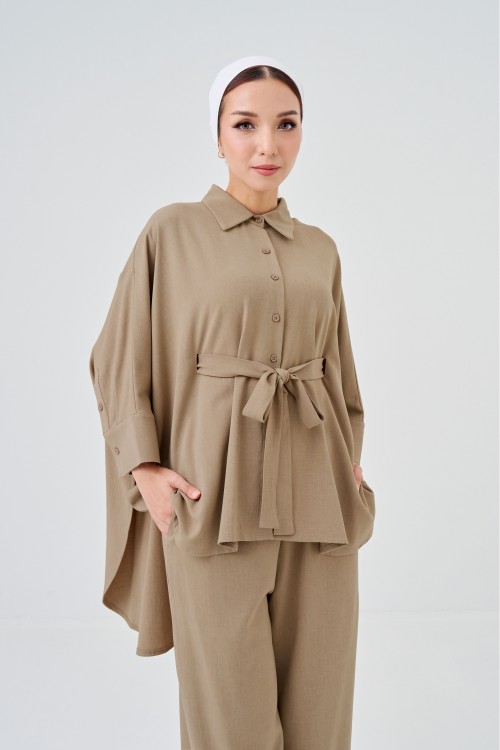 Lea Caftan Set In Wheat Brown