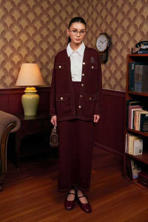 Darla Cardigan Set In Dark Wine