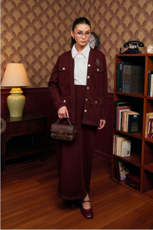 Darla Cardigan Set In Dark Wine