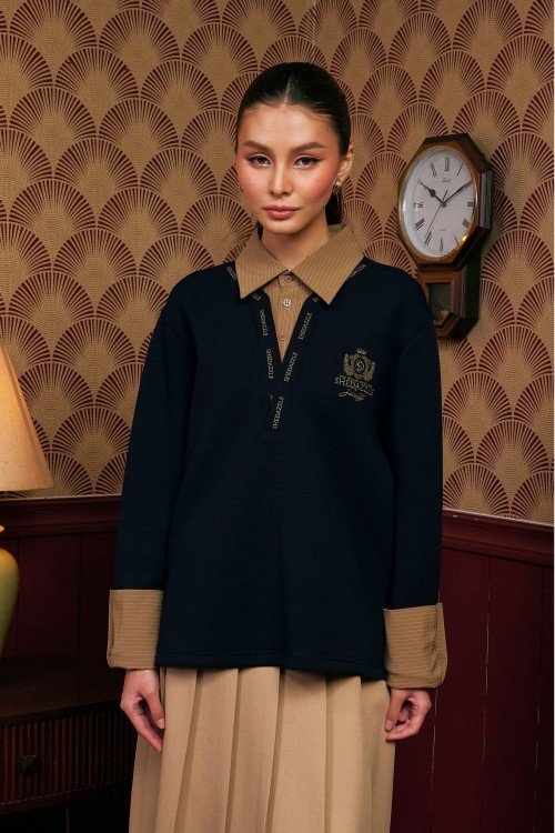 Faith Pullover Top In Navy Blue