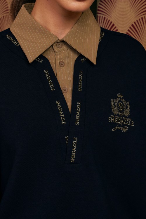 Faith Pullover Top In Navy Blue