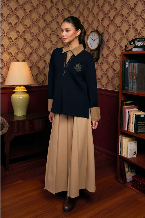 Faith Pullover Top In Navy Blue